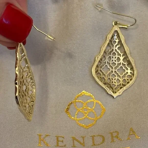Kendra Scott Addie Gold Filigree Drop Earrings | Gold Tone | Dust Bag - Picture 8 of 8